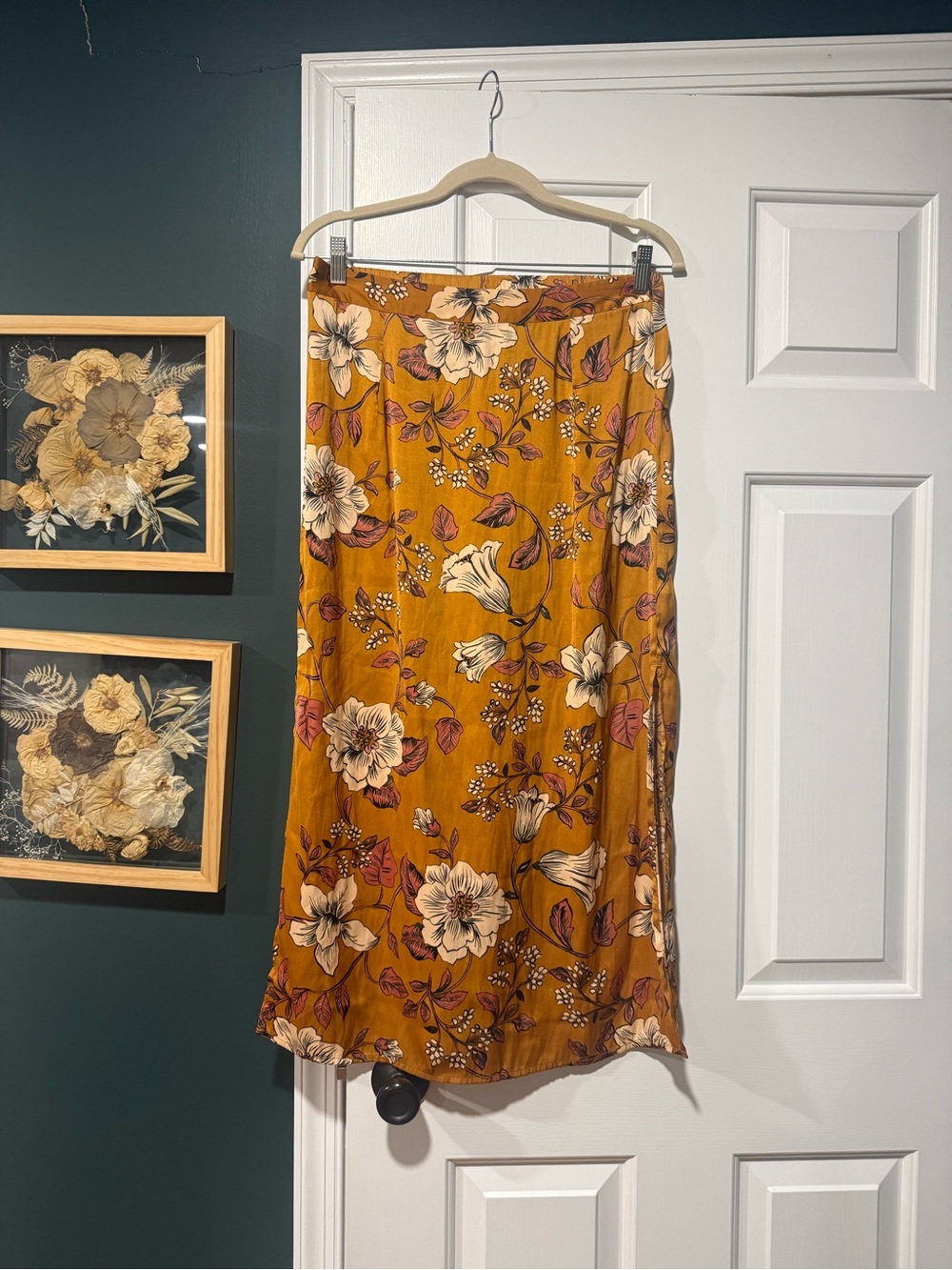 saltwater LUXE Mustard Yellow Floral Midi Skirt